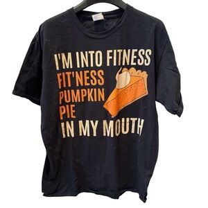 Turkey Trot Pumpkin Pie Graphic Tee Tshirt Black Orange Thanksgiving L Unisex